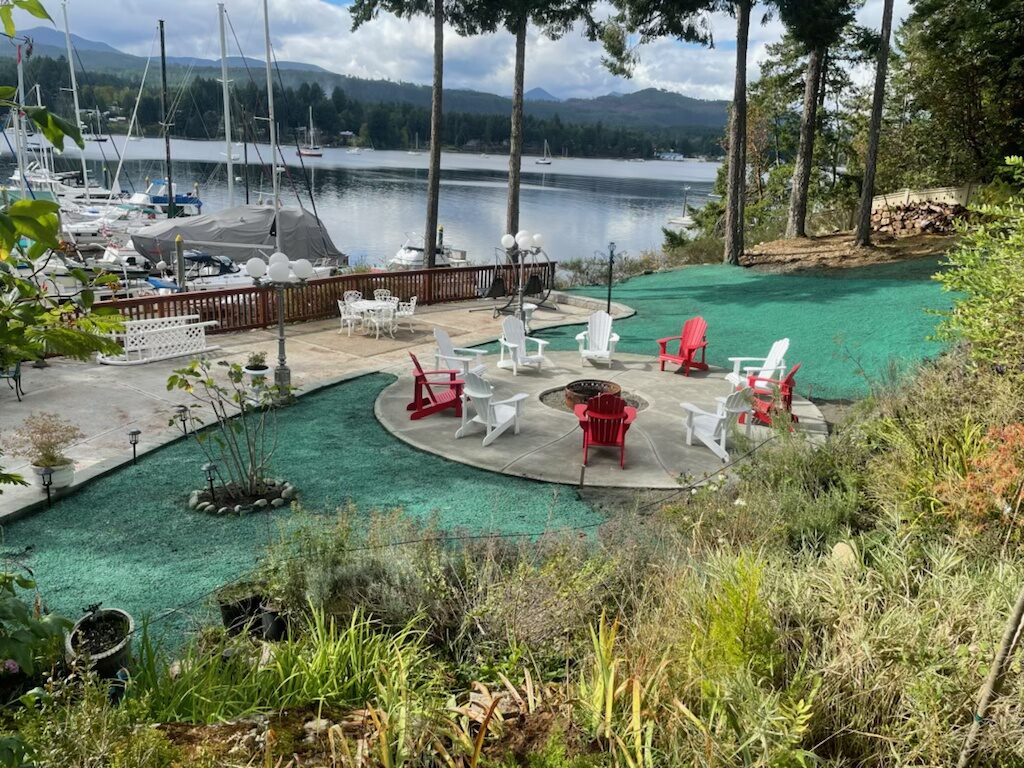 Hydroseeded waterfront property overlooking the marina on Vancouver Island